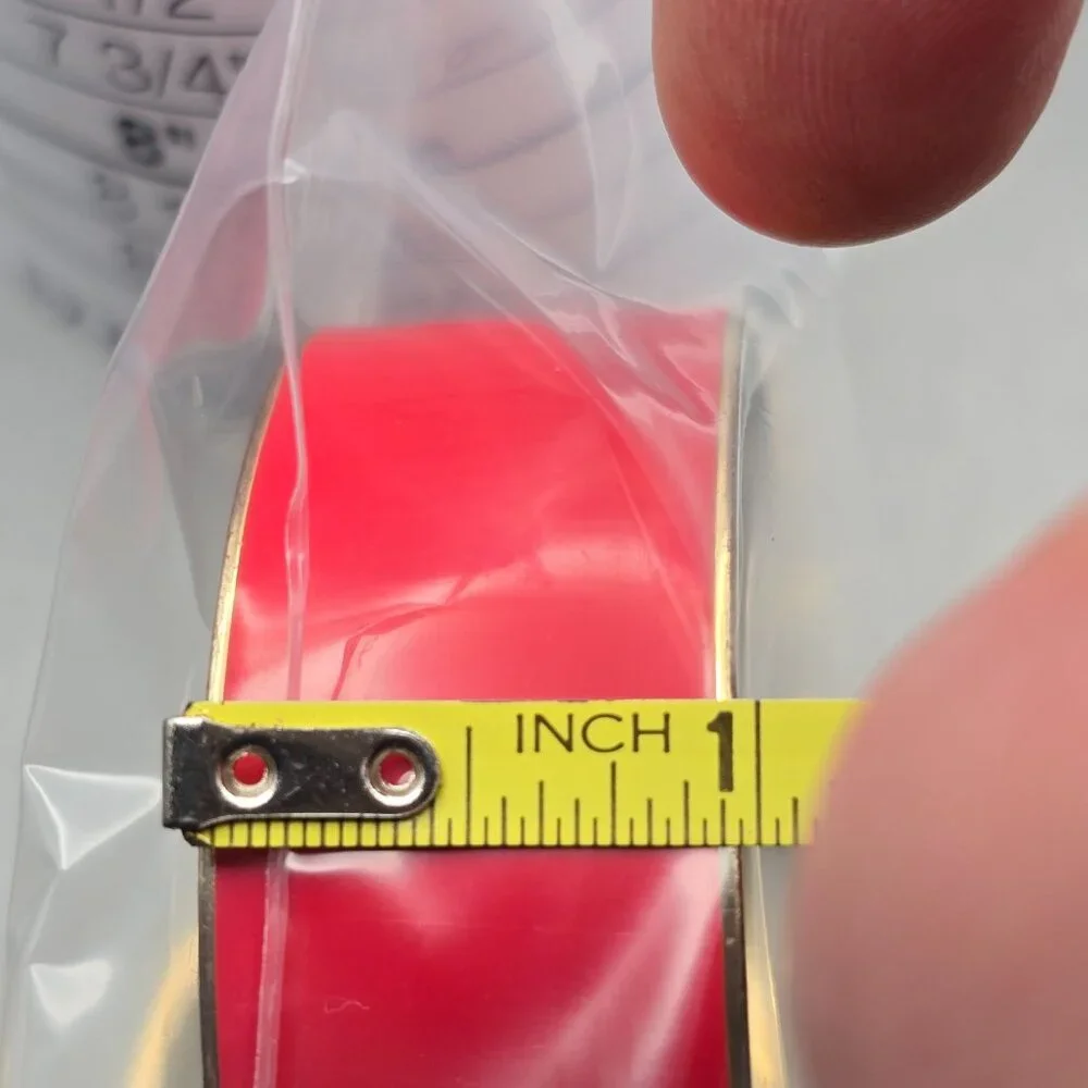 J Crew Red Enamel Bangle Bracelet 7.5" Gold Tone Wide Band Retro Statement - Picture 6 of 6